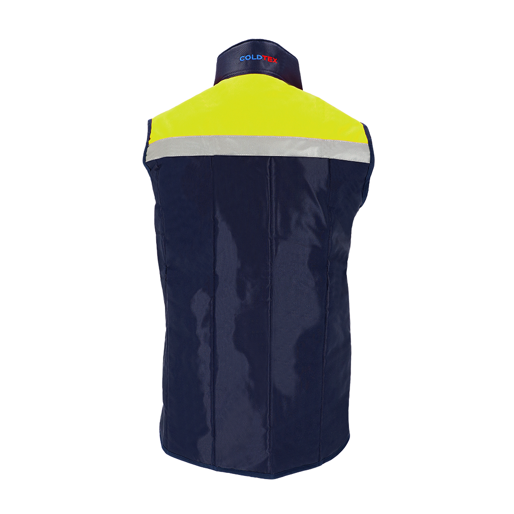 Diepvries bodywarmer Classic, marine/geel met reflectie