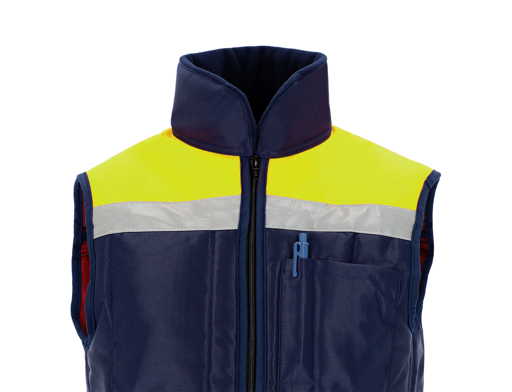 Diepvries bodywarmer Classic, marine/geel met reflectie
