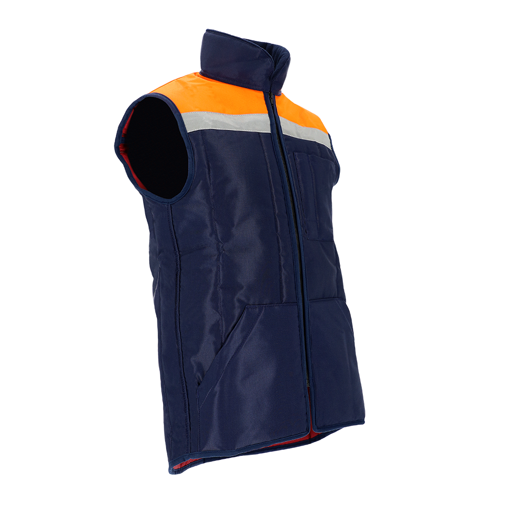 Diepvries bodywarmer Classic, marine/oranje met reflectie