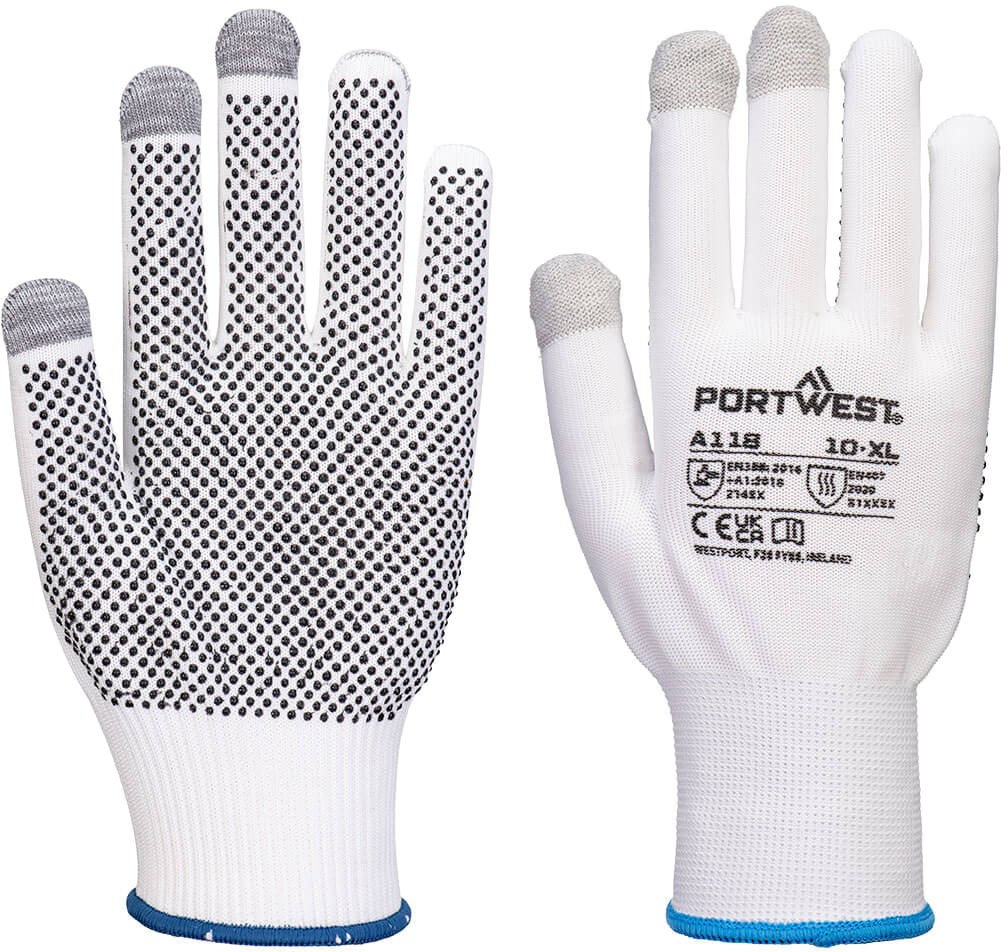 White/Grey Dot Grip Touchscreen Glove (sold in 12s)