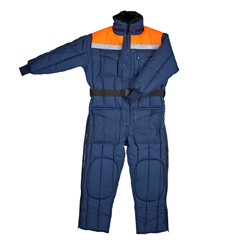 Diepvriesoverall Classic marine/oranje met reflectie