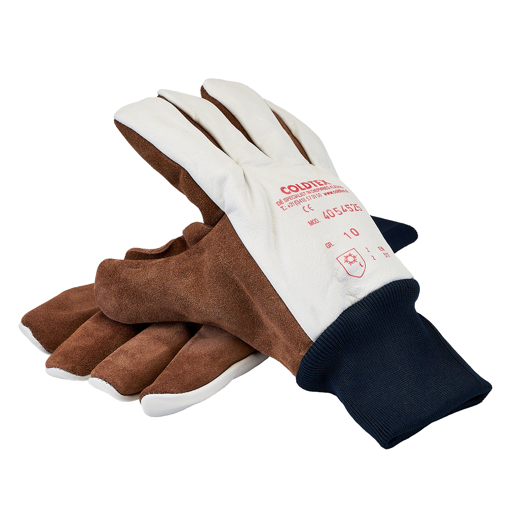 Handschoen "Aurach", leer, bontvoering, met boord, bruin/grijs