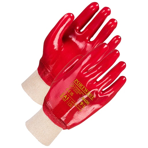 [4088000] Gants PVC rouge avec poignets tricot
